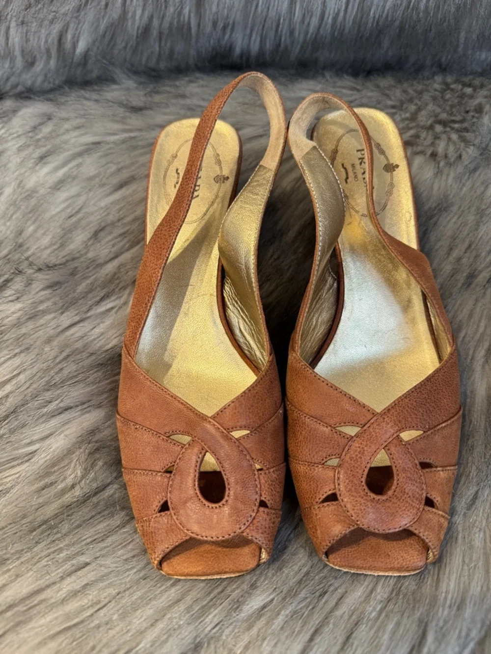 Vintage Prada Women's Brown Leather Slingback Wedge Sandals Size 36 - Picture 4 of 13